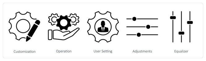 A set of 5 Settings icons as customization, operation, user setting vector