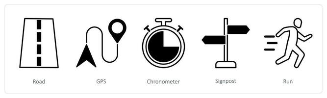 A set of 5 Running icons as road, gps, chronometer vector