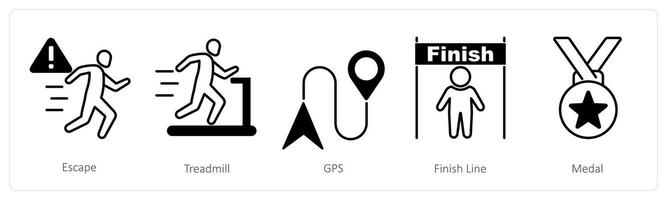 A set of 5 Running icons as escape, treadmill, gps vector