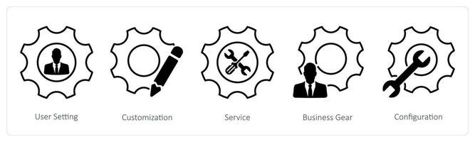 A set of 5 Settings icons as user setting, customization, service vector