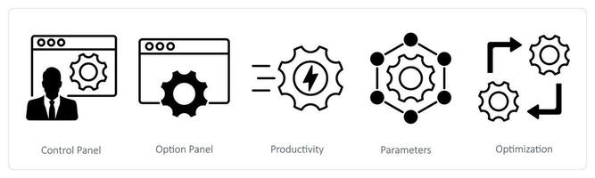 A set of 5 Settings icons as control panel, option paanel, productivity vector