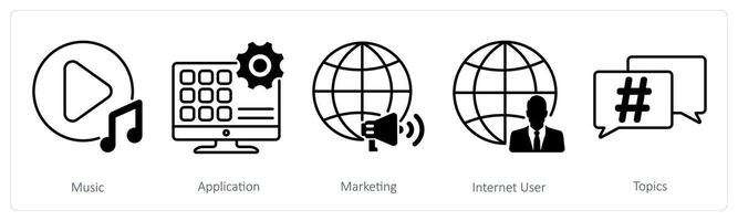 A set of 5 Social Media icons as music, application, marketing vector