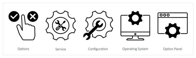 A set of 5 Settings icons as options, service, configuration vector