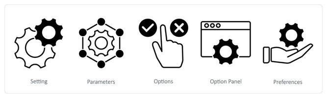 A set of 5 Settings icons as setting, parameters, options vector