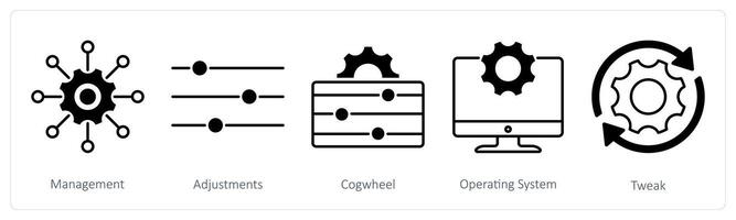 A set of 5 Settings icons as management, adjustments, cogwheel vector