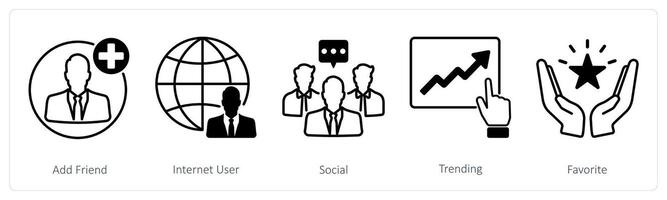 A set of 5 Social Media icons as add friend, internet user, social vector