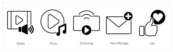 A set of 5 Social Media icons as media, music, streaming vector