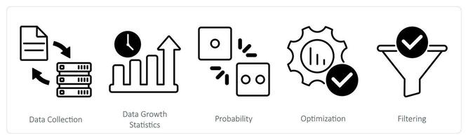 A set of 5 Statistics icons as data collection, data growth statistics, probability vector