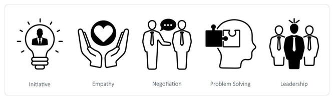A set of 5 Soft Skills icons as initiative, empathy, negotiation vector