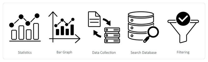 A set of 5 Statistics icons as statistics, bar graph, data collection vector