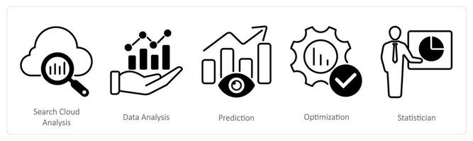 A set of 5 Statistics icons as search cloud analysis, data analysis, prediction vector