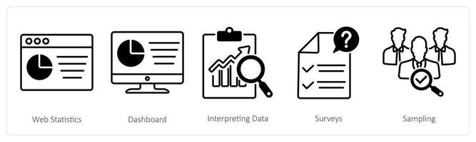 A set of 5 Statistics icons as web statistics, dashboard, interpreting data vector