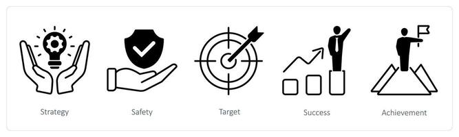 A set of 5 Success icons as strategy, safety, target vector