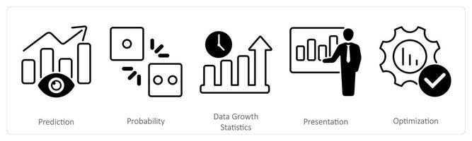 A set of 5 Statistics icons as prediction, probability, data growth statistics vector
