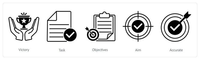 A set of 5 Success icons as victory, task, objectives vector