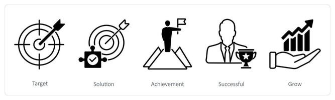 A set of 5 Success icons as target, solution, achievement vector