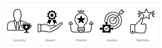 A set of 5 Success icons as successful, reward, potential vector