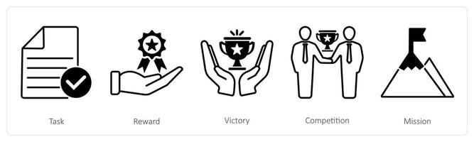 A set of 5 Success icons as task, reward, victory vector