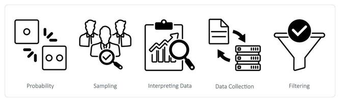 A set of 5 Statistics icons as probability, sampling, interpreting data vector