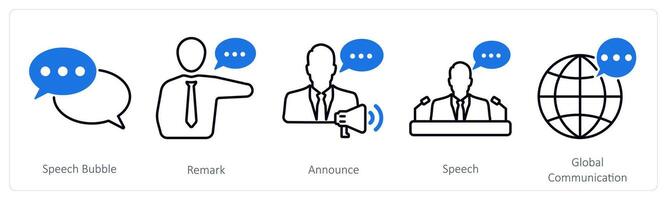A set of 5 communication icons as speech bubble, remark, announce vector