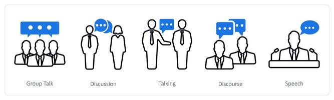 A set of 5 communication icons as group talk, discussion, talking vector