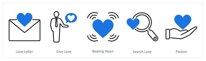 A set of 5 Love and Romance icons as love letter, give love, beating heart vector