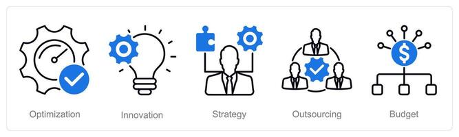 A set of 5 Project Management icons as optimize, innovation, strategy vector
