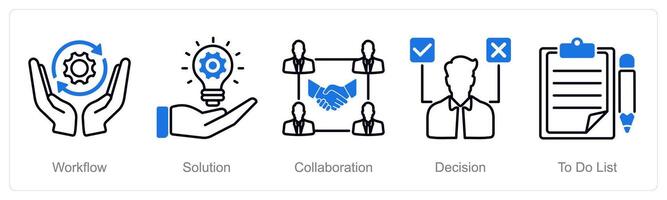 A set of 5 Project Management icons as workflow, solution, collaboration vector