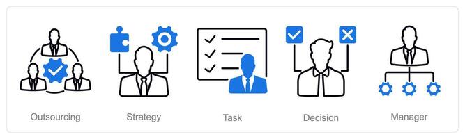 A set of 5 Project Management icons as outsourcing, strategy, task vector