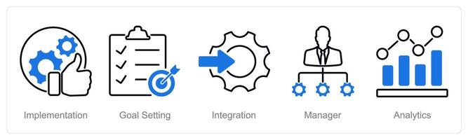 A set of 5 Project Management icons as implementation, goal setting, integration vector