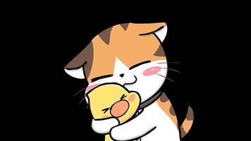 Cute Kitten Hugs Duck Animation - Alpha video