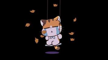 animato gatto seduta e pianto su swing - trasparente sfondo video
