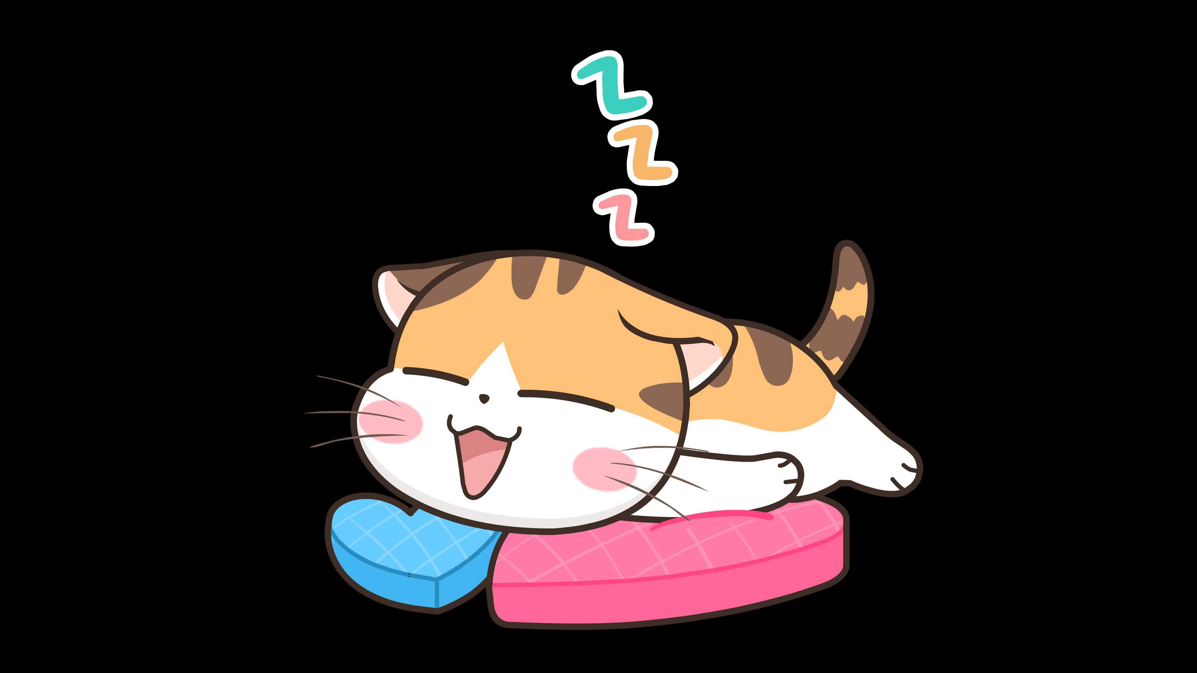 Animated Cat Kneading a Pillow and Then Lying Down Transparent