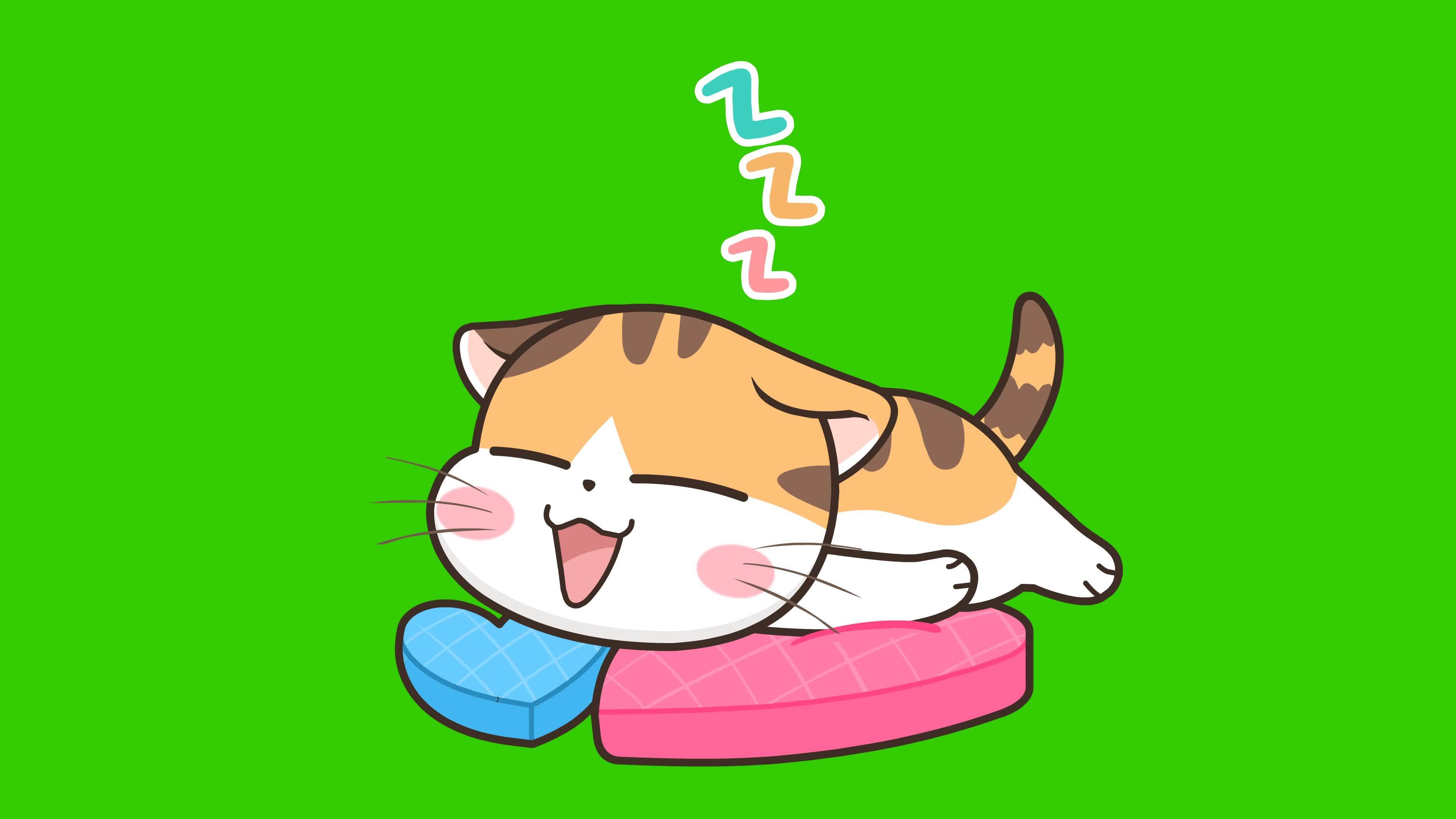 Animated Cat Kneading a Pillow and Then Lying Down Green Screen