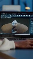 African woman engineer working at new project using laptop doing overtime at night sitting at desk in start-up office. Industrial construction designer studying on pc showing cad software in midnight video