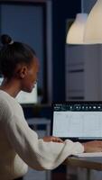 Engineer constructor designer architect creating new bluilding plan in CAD program working in business office. Industrial woman employee studying prototype idea showing cad software on device display video