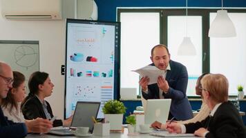 Nervous businessman quarrelling in coworking having conflict at workplace blaming accuses for bad work incompetence mistakes. Reprimanding unsuccessful results and rivalry concept. video