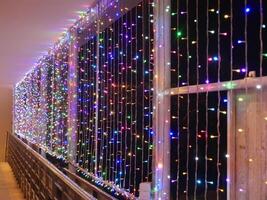 A close up photo of colorful twinkling lights