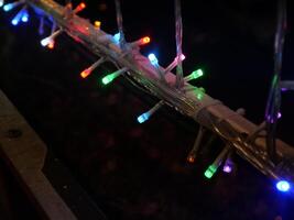A close up photo of colorful twinkling lights