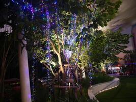A close up photo of colorful twinkling lights