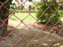 mesh wire fence with the park as background photo