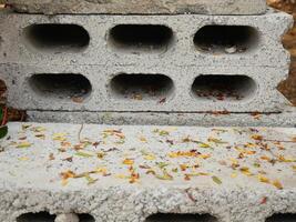 Cement brick blocks with fallen flower petals photo