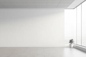 Mockup of an empty white office wall next to a panoramic window. photo