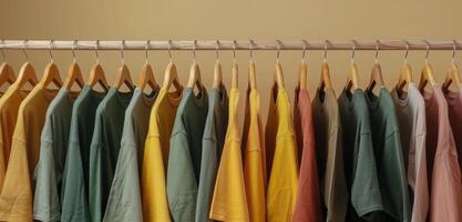 Rack of Shirts Hanging on Clothes Rack photo