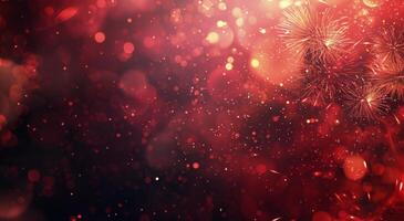 Red Fireworks Exploding in the Night Sky photo