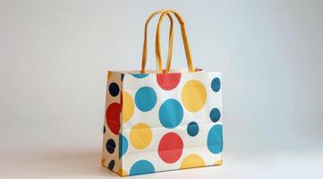Yellow Bag With Blue and White Polka Dots photo