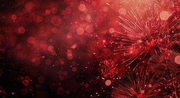 Red Fireworks Exploding in the Night Sky photo