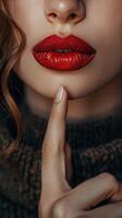 Woman Gesturing Silence With Finger on Lips photo