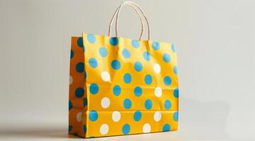 Yellow Bag With Blue and White Polka Dots photo