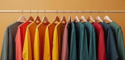 Rack of Shirts Hanging on Clothes Rack photo